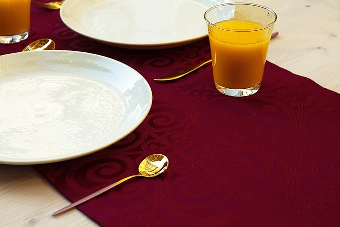Red Table Runner 120 inch, Cranberry Damask Dresser Scarf, Outdoor Coffee Table Runner, Burgundy Jacquard Dining Table Runners for Dinner Parties, Events, Wedding, Decor Thanksgiving, Christmas