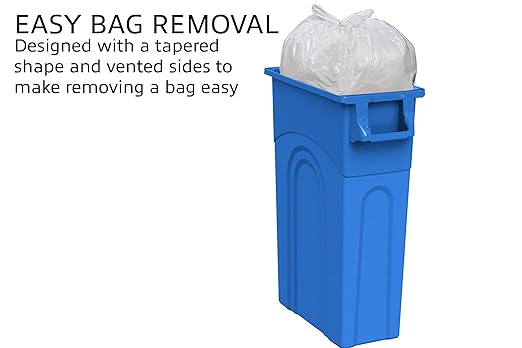 United Solutions Highboy Recycling Bin, 23 Gallon, Space Saving Slim Profile and Easy Bag Removal, Indoor or Outdoor Use, Integrated Handles for Easy Carrying, 4-Pack, Recycle Blue
