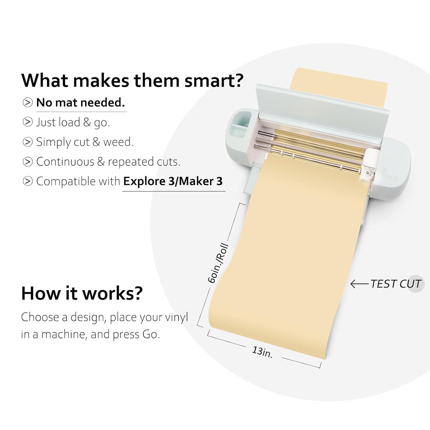 TECKWRAP Matte Vinyl Smart Adhesive Vinyl Permanent,13in x 5ft, Vinyl for DIY Craft Decal Projects, Compatible with Explore3/Maker3, Beige