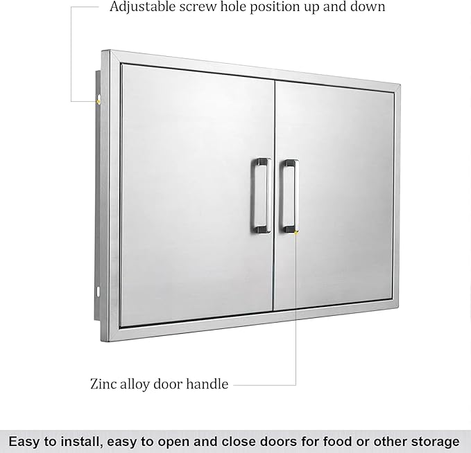 Outdoor Kitchen Door, 28" W21 H Outdoors Access Doors, Stainless Steel BBQ Double Door, Available for Outdoor Kitchen Island