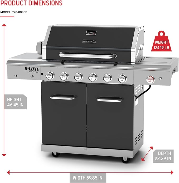 Nexgrill Deluxe 6-Burner Propane Gas Grill with Ceramic Searing Side Burner, Rotisserie Kit, 60,000 BTUs Output, and Stainless Steel Control Panel, BBQ Grill Perfect for Outdoor Gatherings - 720-0896B