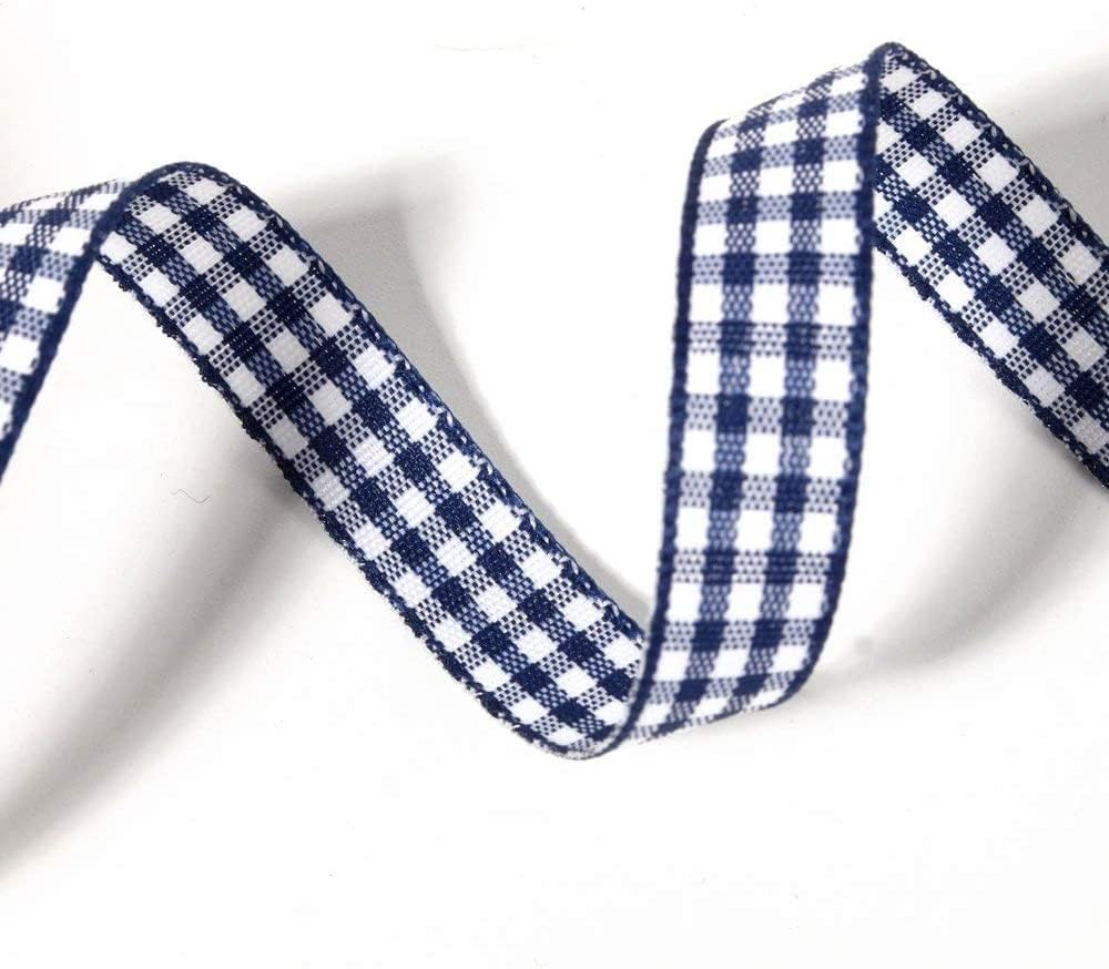 Blue Gingham Woven Edge Ribbon 25 Yards Per Spool,Dark Blue Checked Crafts 3/8 Inch Wide (3/8", Navy)
