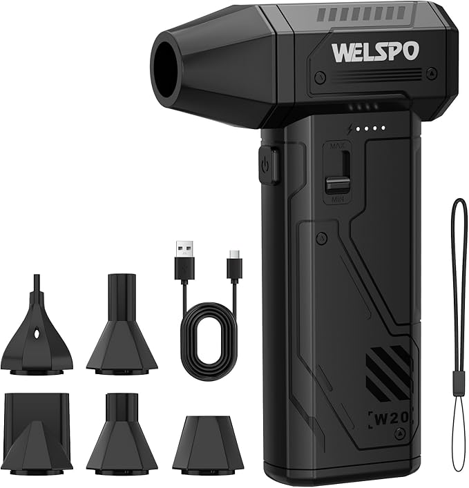 Welspo Compressed Air Duster 260000RPM Super Power Electric Air Duster Rechargeable, 3-Gear Adjustable Blower with Brushless Motor, Cordless Dust Blower for Keyboard, PC, Car, Home & Outdoor Use