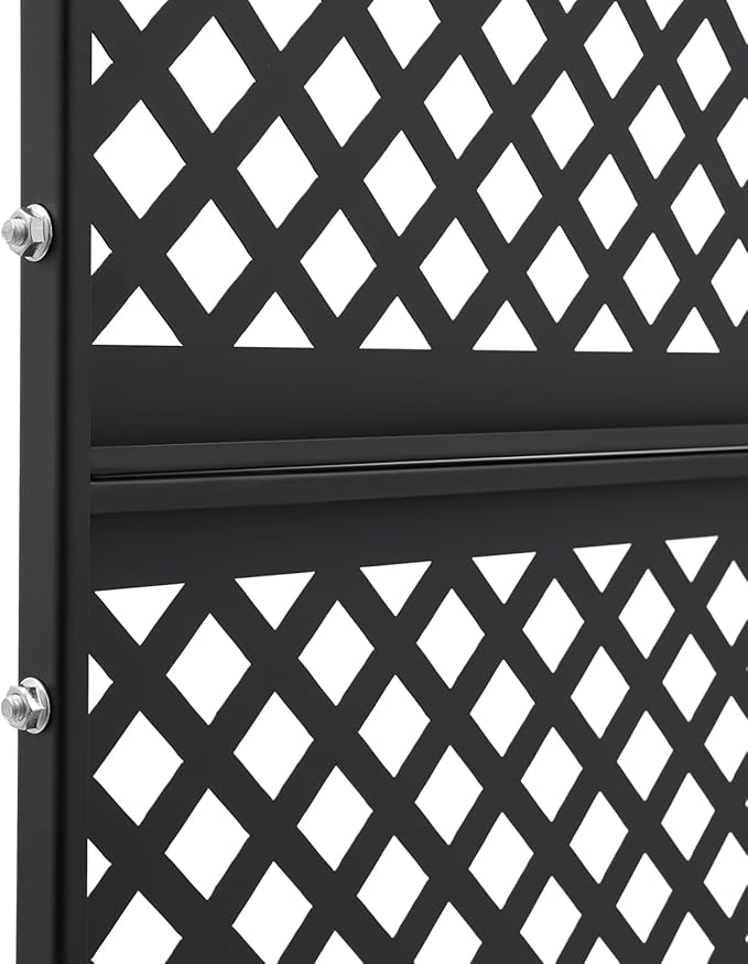 75" H×35" W Decorative Outdoor Privacy Screen with Stand, Outdoor Decor Privacy Fence Screen Metal Fence Panels, Free Standing Metal Divider for Patio Lawn Deck (Black-Small Square)