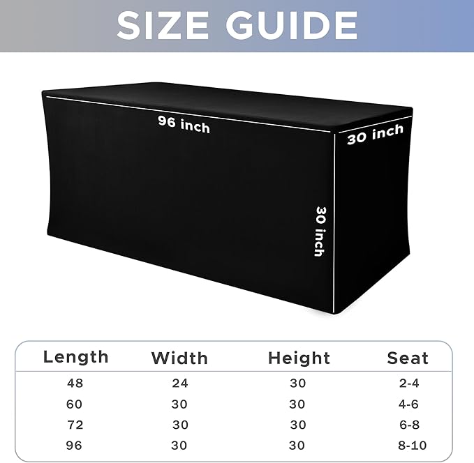 Nasitos Black Fitted Table Covers for 8 Foot Tables - 96 x 30 Inch - 4 Pack Stretch Spandex Rectangle Table Clothes, Fabric Tablecloths for Folding Table, Parties, Trade Show, Birthday