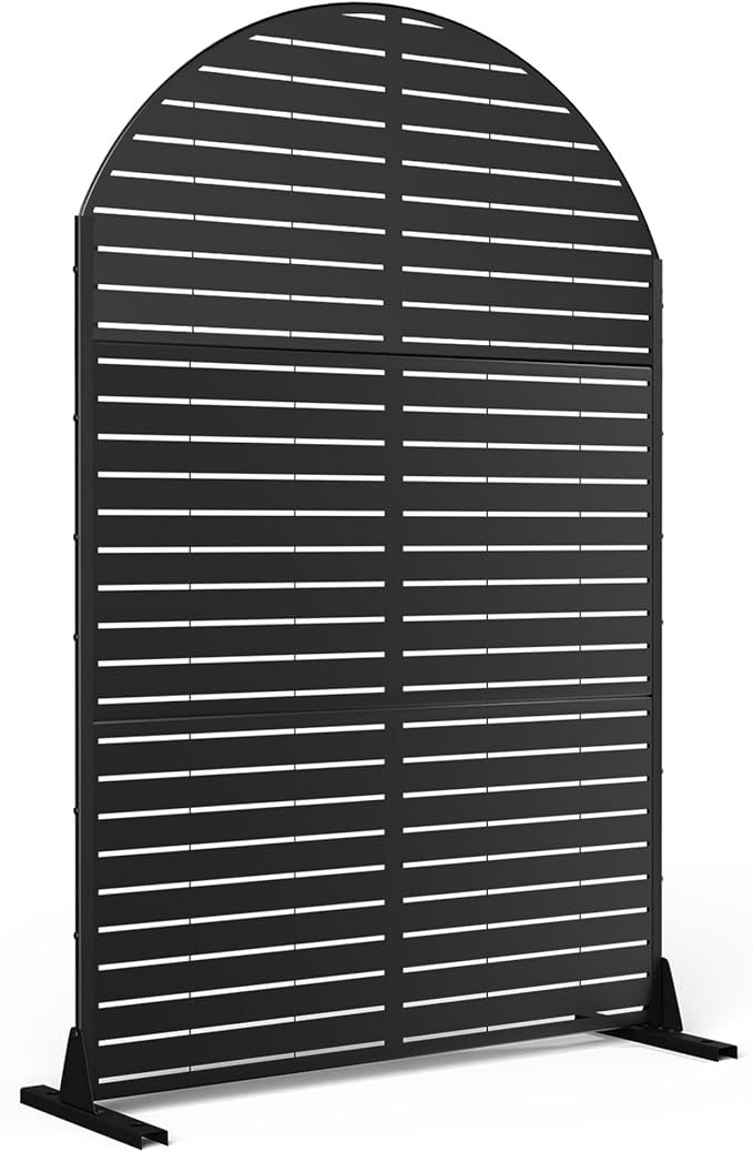 Metal Privacy Screen Outdoor 72" H×47" W,Freestanding Decorative Privacy Screen for Balcony Yard&Garden, Arched Privacy Fence-Black&Louvered