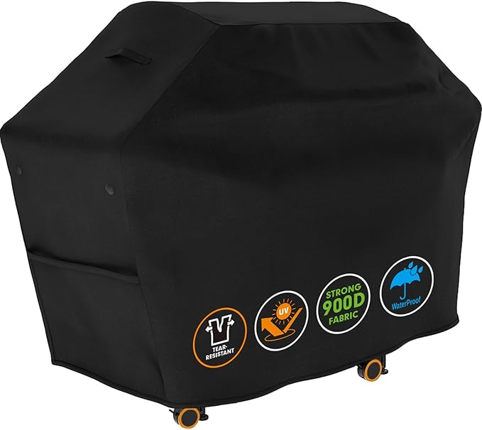 Tuyeho Grill Cover 65 x 30 x 46 inch, 900D Heavy Duty Gas BBQ Cover w/Side Fasteners Straps, Waterproof & Weather Resistant for Your Weber, Char-Broil, Brinkmann, Holland, Jenn Air (Black)