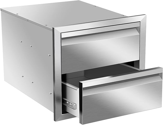 Pull Out Trash Drawer, Lower Sliding Rails Stainless Steel Roll Out Trash Bin Pull Out Tray With Handle For Outdoor Kitchen BBQ Island Grill Station,Double Drawers