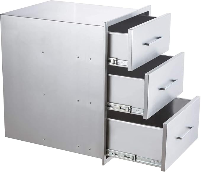 yuxiangBBQ Outdoor Kitchen Drawers Stainless Steel 3-Drawer BBQ Drawer 14" W x 20.5" H x 23" D Enclosed Built-in Drawer Flush Mount for Outdoor Kitchens & BBQ Islands