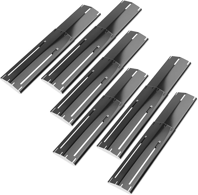 Universal replacement heavy duty adjustable heat plate shield,Burner cover,Flavorizer bar,heat Tent,Flamer tamer for gas grill models,Extends from 11.75"up to 21"L (Porcelain Steel, 6 Pack)