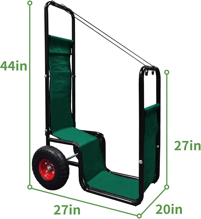 Firewood Cart with Pneumatic Wheel: 44 X 27 X 20 in Heavy Duty 220 lbs Load Capacity Waterproof Easy Assembly Rack for Indoor Garden Backyard Fireplace Men Women Use with Rubber Wheels