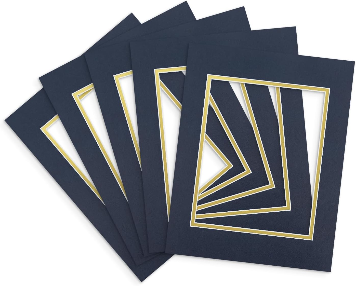 Golden State Art, 11x14 Double Mats for 8x10 - for Photos, Pictures, Frames - Acid-Free, 5 Pack, Dignity Blue Over Old Gold