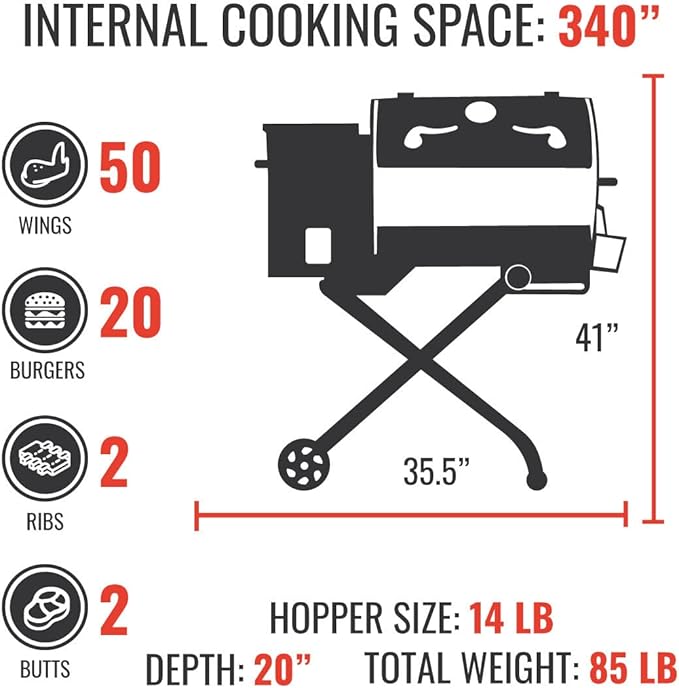recteq Pellet Grill - Road Warrior 340, Portable Electric Pellet Smoker Grill, BBQ, Wood Pellets, Sear, Smoke, and More