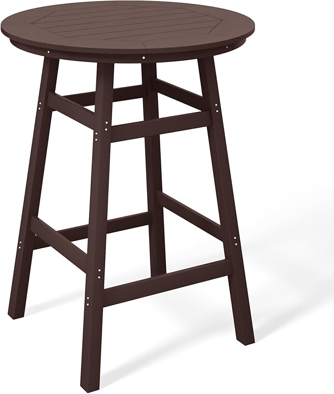 Costaelm Patio Bistro Table, 42" Counter Height Round Patio Cocktail Bar Table with Umbrella Hole, Outdoor Bistro Dining Pub Table for Front Porch Deck Backyard Garden, Dark Brown