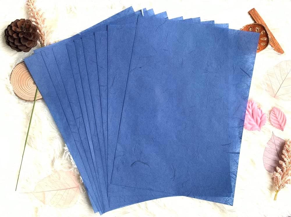 50 Sheets A4 Natural Fiber Mulberry Tree Mulberry Paper Sheets Art Tissue Washi Paper Design Craft Art Origami Suppliers Card Making DIY Crafts (Bule Tone, A4)