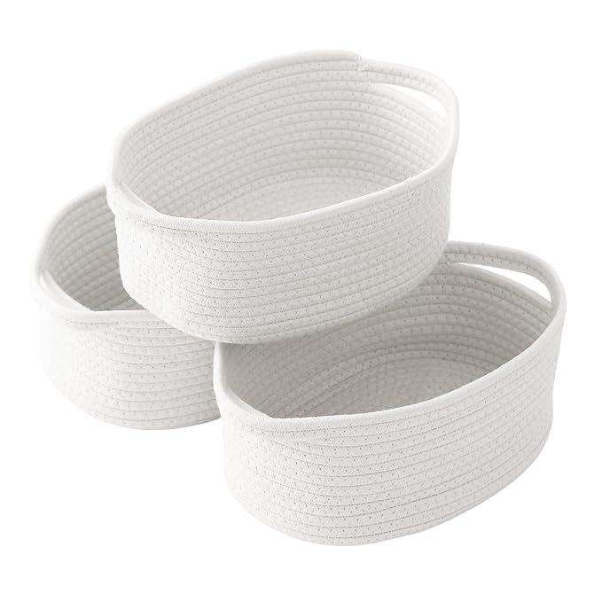 3 Pack Gift Basket with Gift Bag and Ribbons,Small Rope Woven Shelf Storage,Baskets for Gifts Empty,Birthday,Baby Shower,Decorative Organizer Box with Handles(White)