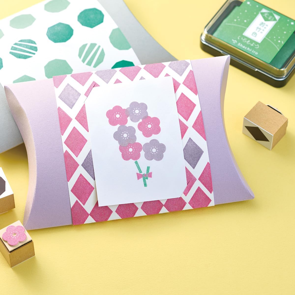 IROMOYO KOSAI Stamp PAD, Traditional, Shimmering Japanese Ink Colour, Oil-Based Ink pad - Light Pink