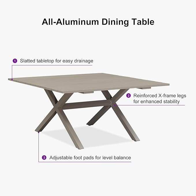 PURPLE LEAF 9 Pieces Outdoor Dining Set All Weather Wicker Patio Dining Set with Square Aluminum Table and Modern Armrest Dining Chairs for Garden Deck Backyard Kitchen, Champagne