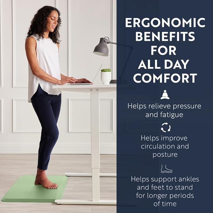 KANGAROO Thick Ergonomic Anti Fatigue Mats for Kitchen Floor, Cushioned Standing Office Desk Mat, Waterproof Scratch Resistant Topside, Supportive All Day Comfort Padded Foam Rugs, 17x24, Sage Green