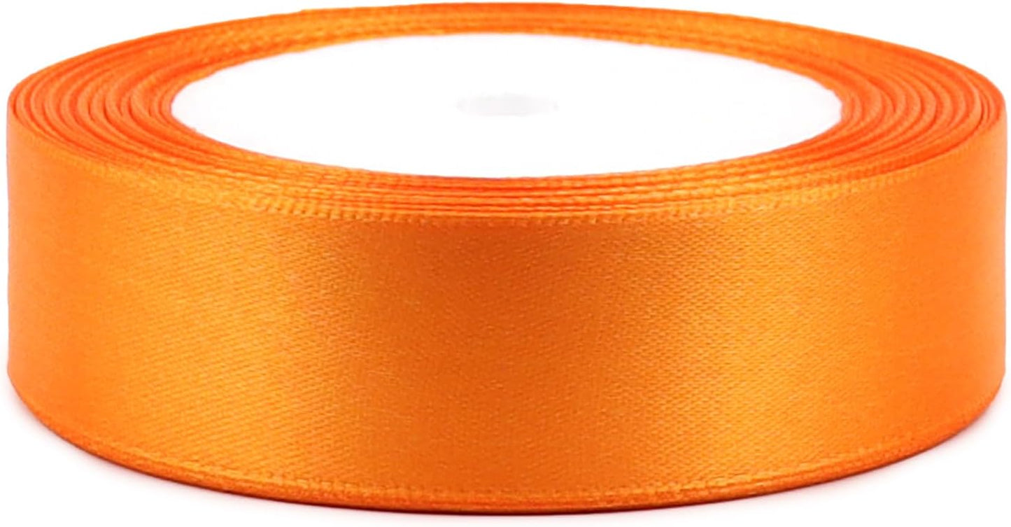 Orange Solid Satin Ribbon 1 Inch 25 Yards Solid Polyester Fabric Ribbon for Gift Wrapping Wedding Christmas Baby Shower Birthday Party Decoration Handmade Immortal Flower Craft
