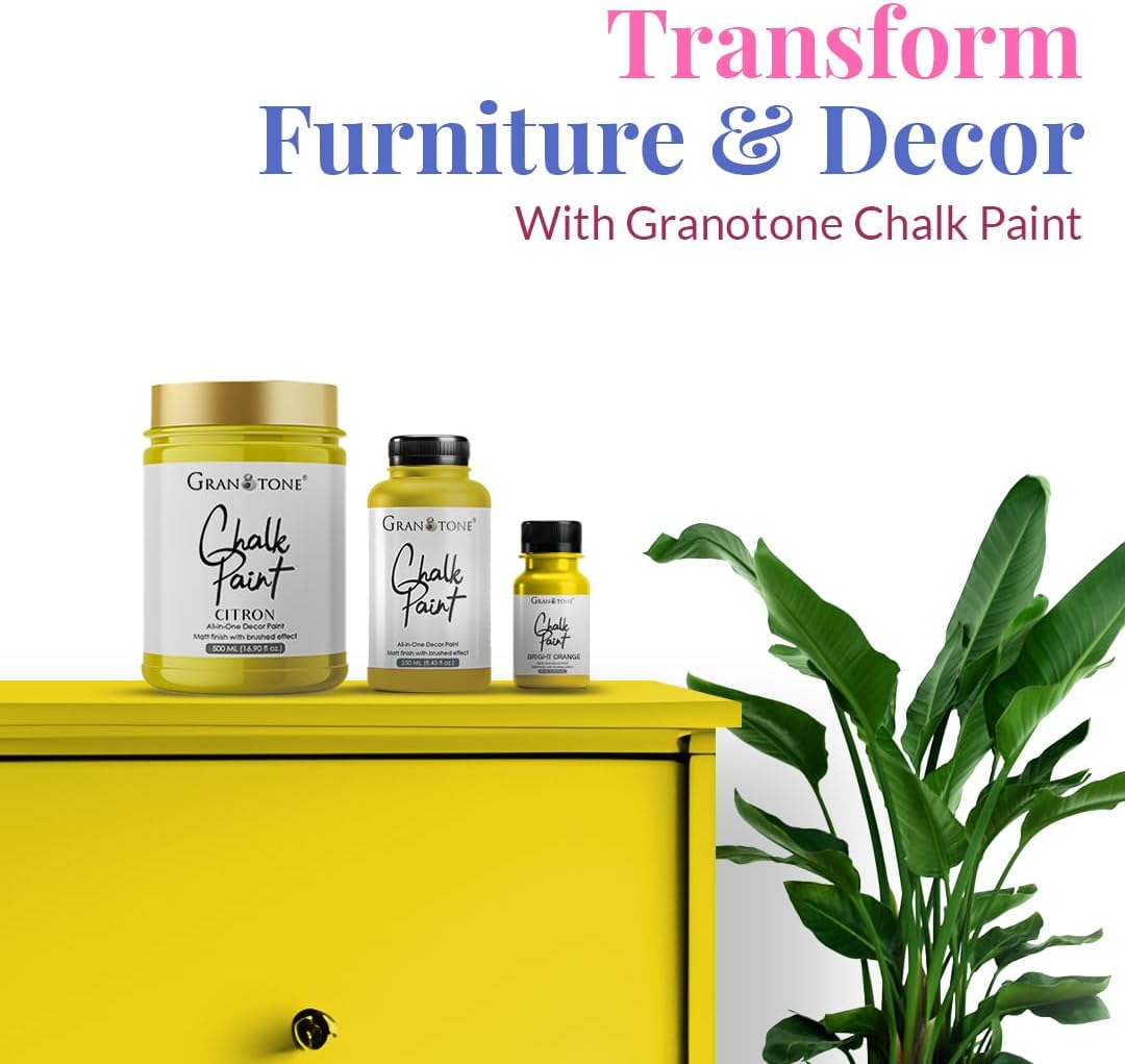 GRANOTONE Chalk Paint for Furniture, Home Decor, Crafts | Eco-Friendly | All In One Paint | No Wax Needed | Versatile DIY Solution | 120 ML (CITRON)