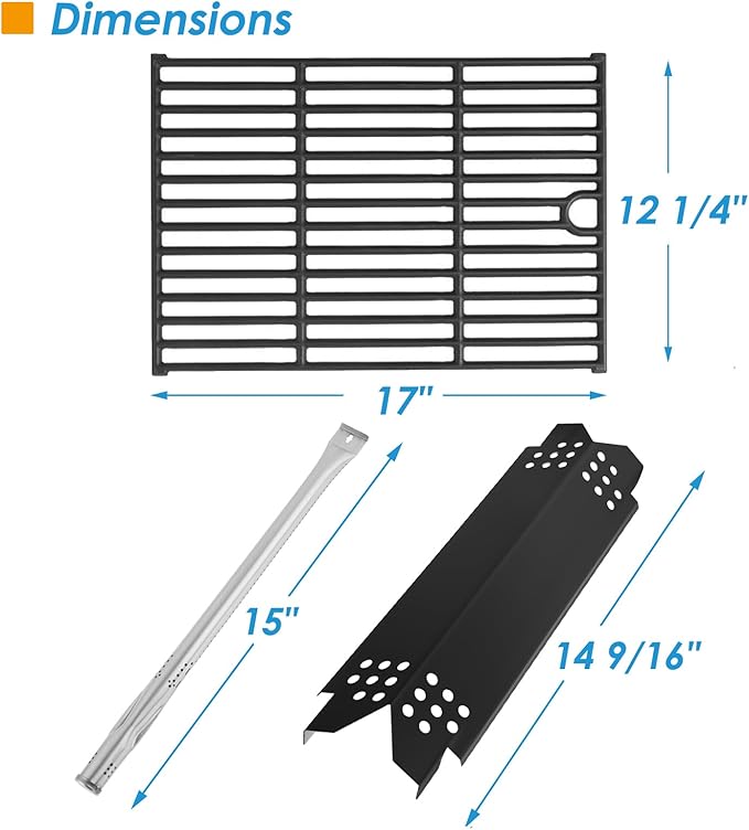 Grill Parts for Nexgrill 4 Burner 720-0925 720-0925P 720-0925PG, Cooking Grate, Heat Shield and Burner Kit for Nexgrill 720-0925P Replacement Parts for Nexgrill 4 Burner 720-0925