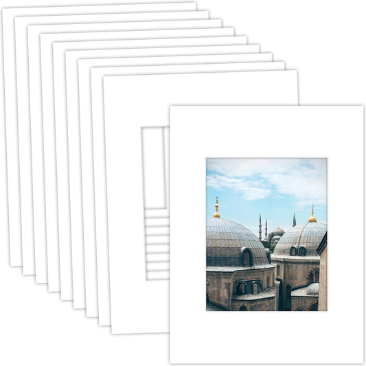 MBC Mat Board Center, 10 Pack 12x16 for 8x10 White Picture Mats Frame Mattes, Bevel Cut, Acid Free, 4-ply Thickness