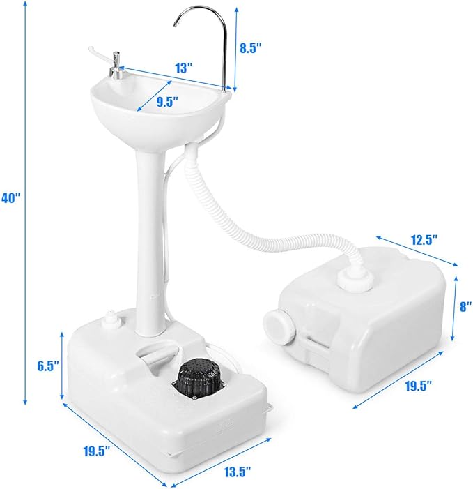 S AFSTAR Portable Hand Sink, Camping Sink with Wheels, 4.5 Gal Water Tank & Soap Dispenser, Rolling Hand Wash Basin Stand W/6.5 Gal Sewage Tank, Foot Pump Hand Wash Station for RV Outdoor Gatherings