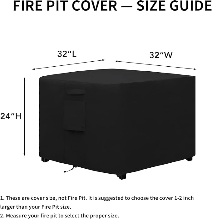 Easy-Going Outdoor Fire Pit Cover Square 32"Lx32"Wx24"H, Durable Outdoor Gas Firepit Cover, Waterproof and Weatherproof Cover for Fire Pit, Black