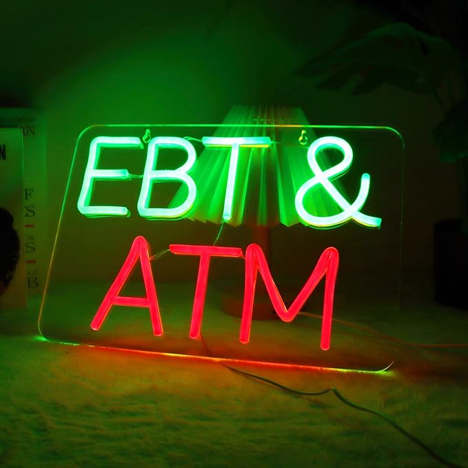 JFLLamp EBT&ATM Neon Signs for Wall Decor Neon Lights for Business Led Signs Suitable for Convenience Stores Supermarkets restaurant Office Bar Pub 5V Power Adapter 17.3 * 10.2 Inch(Green+ Red)