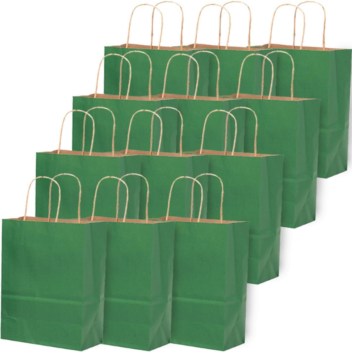 qiqee 32-Packs Deep Green Paper Gift Bags with Handles Bulk 7.6"x4.75"x10.5" Medium Size Gift Bags Multiple Uses