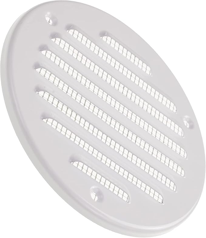 Vent Systems - 4 Inch (Inner) Pack of 10 White Metal Round Soffit Air Vent Grille Cover, Register air Vent Deflector, Louver - Built-in Mesh - HVAC for Bathroom, Home Office, Kitchen 5 Inch (Outer)