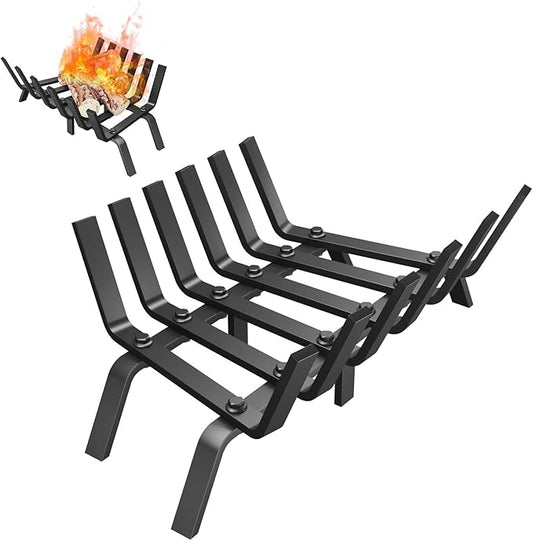 Fireplace Grate, 17 inch Solid Fireplace Log Holder, Heavy Duty Cast Iron Firewood Log Burning Rack Fire Grates for Inside Fireplace Accessories