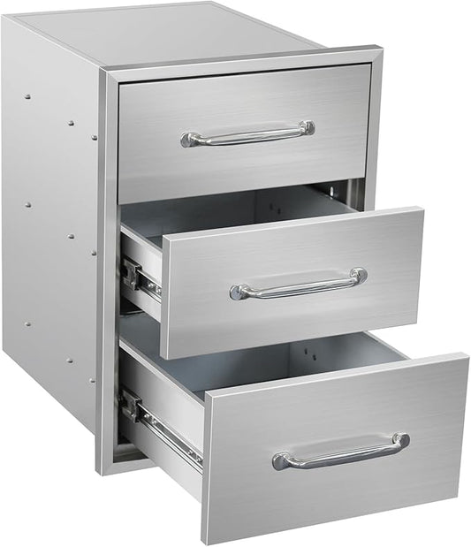Outdoor Kitchen Drawers 15.7" W x 21.6" H x 17.7" D Stainless Steel Triple Drawers with Ergonomic Handle for BBQ Island, Patio Grill Station & Outdoor Kitchen Cabinets