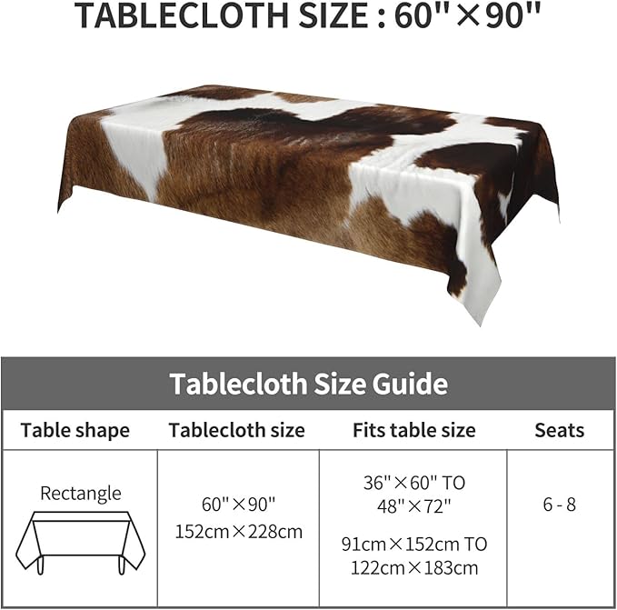 Worltoldb Cow Tablecloths Polyester Table Cloth for Kitchen Dinning Table Washable Table Cover for Parties Wedding Picnic