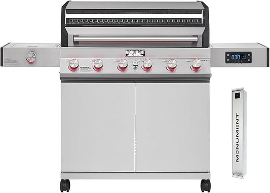 Monument Grills 6-Burner Convertible Natural Gas Smart bbq Grill Stainless Steel Denali 605 with Smoke Box