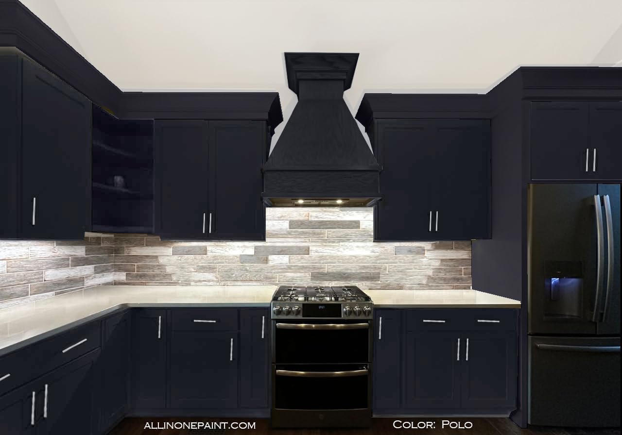 ALL-IN-ONE Paint, Durable cabinet and furniture paint. Built in primer and top coat, no sanding needed. Includes our 30 featured color card - Polo (dark navy), Gallon