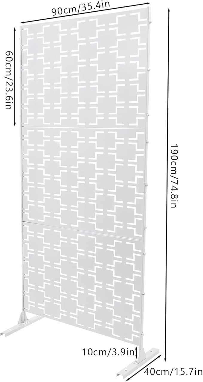 Outdoor Metal Privacy Screen with Stand, 35.4" W x 75" H Freestanding Metal Slatted Decorative Privacy Screen and Panels for Patio Garden Balcony Porch (White Rectangular)