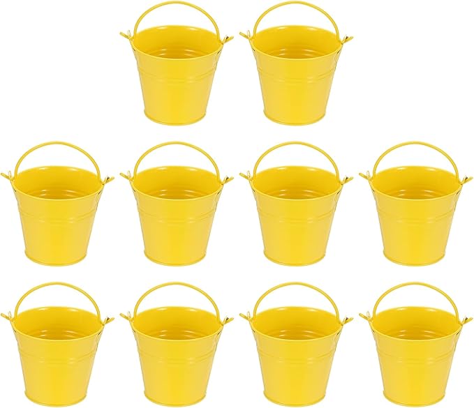 Small Metal Buckets, Mini Buckets with Handle Galvanized Colored Tin Pail Containers Basket Party Supplies - Fit for (Halloween - Classroom Crafts) 2.7" & 10Pcs & Yellow