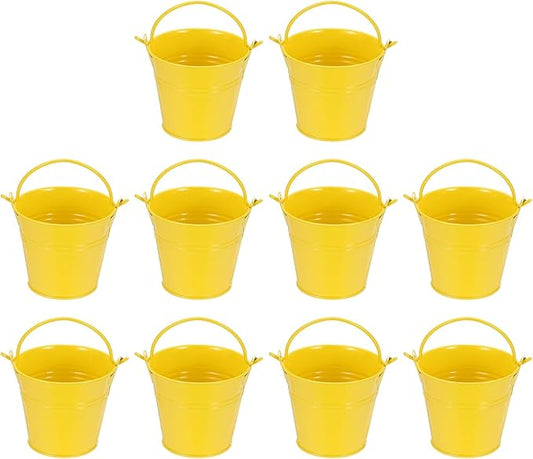 Small Metal Buckets, Mini Buckets with Handle Galvanized Colored Tin Pail Containers Basket Party Supplies - Fit for (Halloween - Classroom Crafts) 2.7" & 10Pcs & Yellow