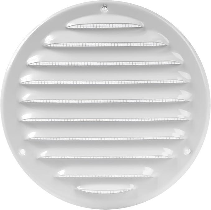 Repa Market 5 Inch (Opening Dimensions) Round Air Vent Cover/White Galvanized Steel Louvered Grill Cover with Mesh Screen/Wall or Ceiling Vent/HVAC Register for DIY Home Improvement