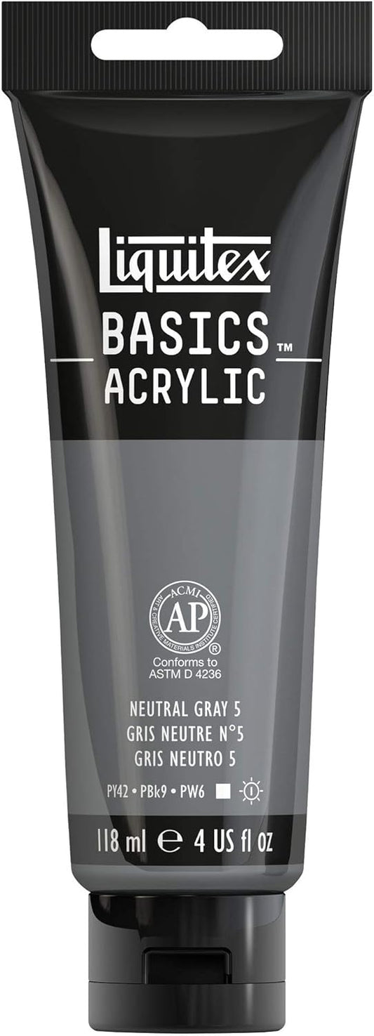Liquitex BASICS Acrylic Paint, 118ml (4-oz) Tube, Neutral Gray Value 5