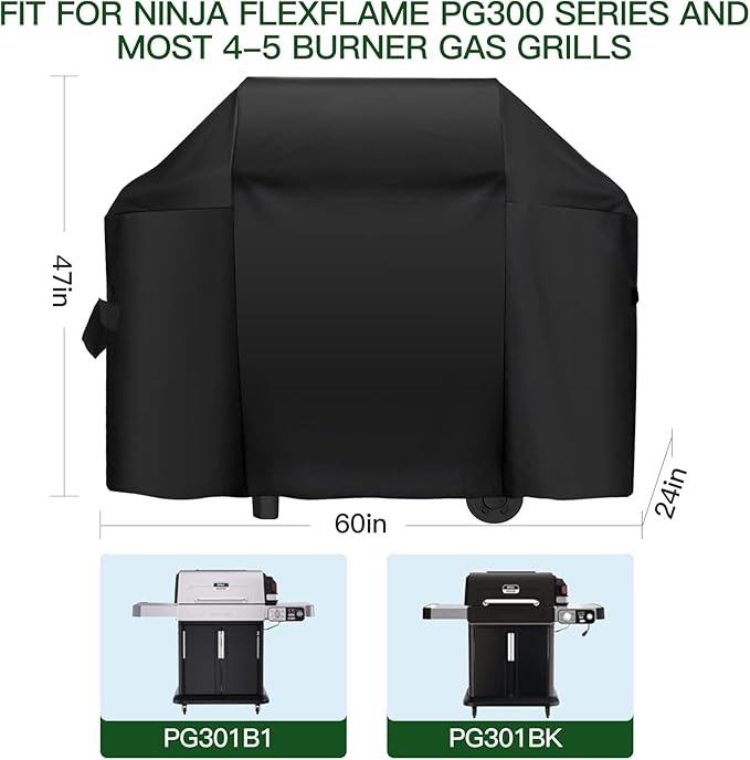 60 Inch Premium Outdoor Grill Cover Fit for Ninja FlexFlame Grill PG300 Series & Weber Char-Broil Nexgrill and More,BBQ Covers for Outside,Heavy Duty Waterproof Fade Resistant