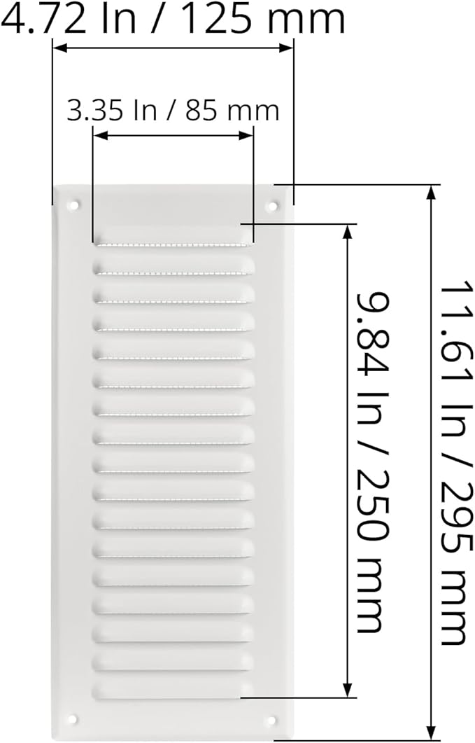 Square Ventilation Grille / 3" x 10" Inch Inside Measurement/White Metal Air Vent Louver - Inside/Outside use / 5" x 11.5" Inch Outer Measurement