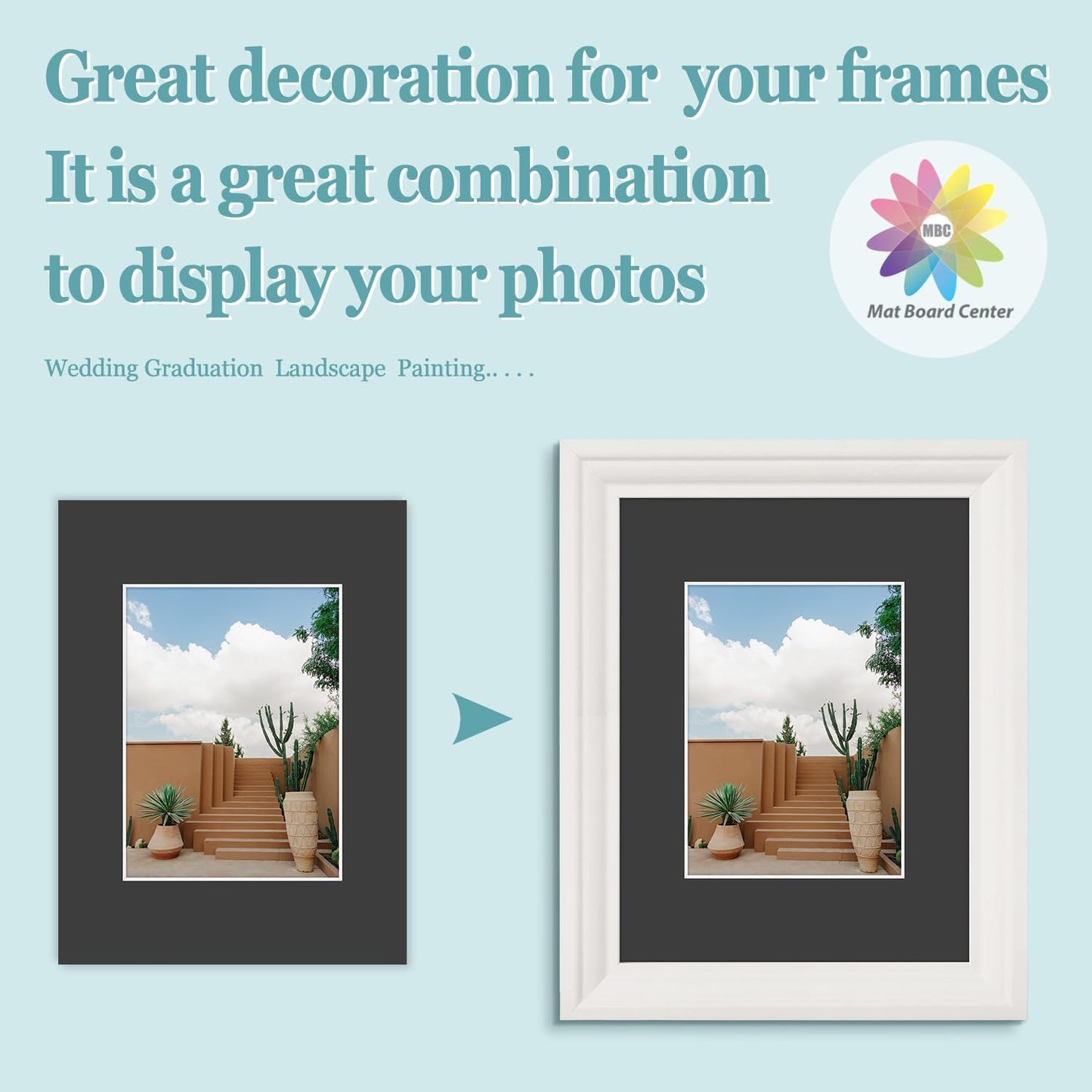 MBC Mat Board Center, 10 Pack 9X12 for 6X8 Black Picture Mats Frame Mattes, Bevel Cut, Acid Free, 4-Ply Thickness