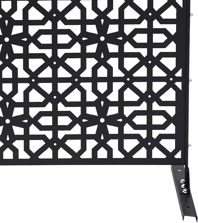 75" H×35" W Decorative Outdoor Privacy Screen with Stand, Outdoor Decor Privacy Fence Screen Metal Fence Panels, Free Standing Metal Divider for Patio Lawn Deck (Black-Knot)