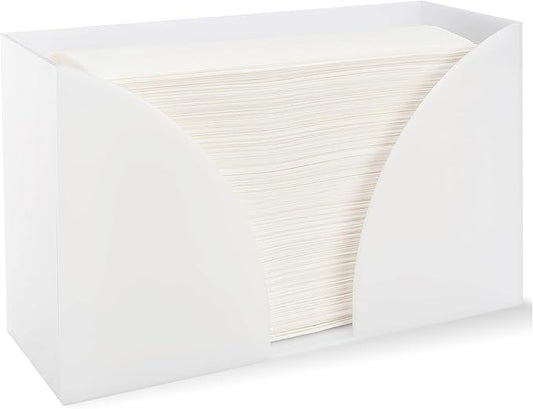 Paper Towel Dispenser Countertop - White Acrylic Bathroom Guest Towel Holder & Napkin Organizer - Fits C-Fold, Z-Fold & Multifold Hand Towels - 10.75" x 6.5" x 4"
