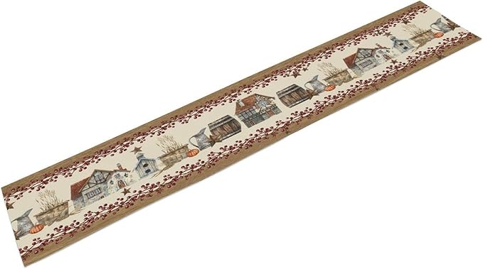 Western Texas Table Runner, Rustic Farmhouse Country Barn Berry Vintage Rural Houses Pumpkin Print Table Runner for Party Picnic Dining Kitchen Table Decor,13x108inch