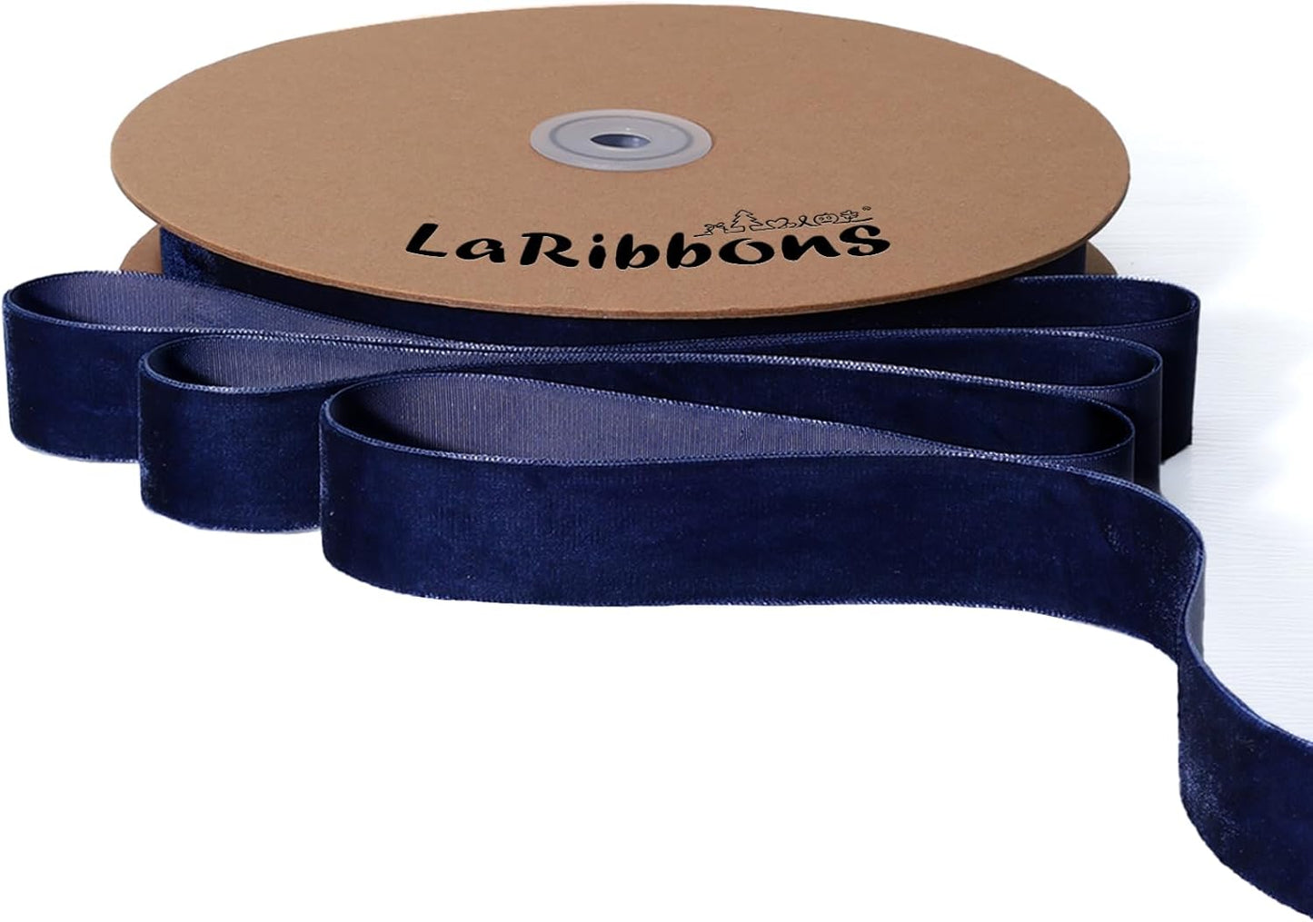 LaRibbons Thin Velvet Ribbon 1 Inch x 25 Yards, Navy Velvet Ribbon for Christmas Tree, Gift Wrapping, Wreath Bow, Outdoor Decoration