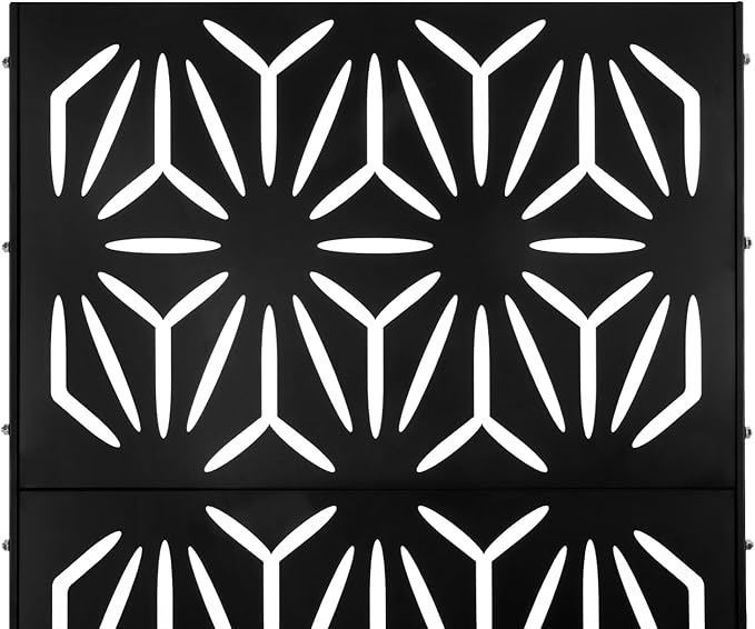 75" H×35" W Decorative Outdoor Privacy Screen with Stand, Outdoor Decor Privacy Fence Screen Metal Fence Panels, Free Standing Metal Divider for Patio Lawn Deck (Black-Flower)